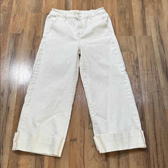 RISEN JEANS WOMENS CREAM WIDE LEG CUFFED JEANS Sz 7/28 - Picture 2 of 12